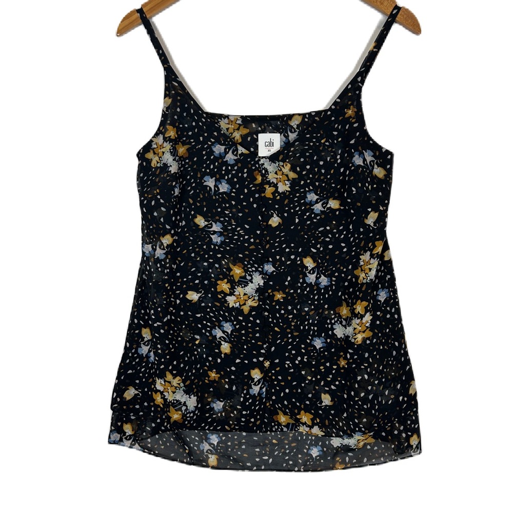 CAbi Women's Black Cosmic Floral Button‎ Down Cluster Cami XS #3606